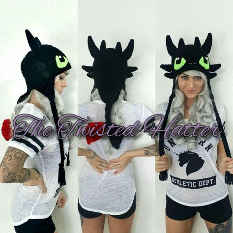 Toothless Crochet Hat, Crochet Toothless Hat, Twisted Hatter Crochet, Frozen Crochet Hat, Crochet Toothless, Pumpkin Hat Pattern, Crochet Character Hats, Crochet Dragon Pattern, Dragon Hats