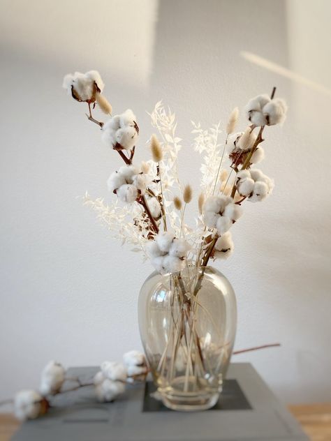 Vase Dry Flower, Cotton Sticks In Vase, Cotton Plant Decor, Cotton Wedding Decor, Minimalist Dried Flower Arrangement, Cotton Stems Decor Vase, Dried Flowers Large Vase, Beige Dried Flowers Aesthetic, Shelf Decor Living Room