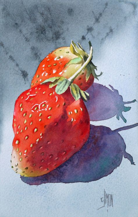 Les fraises - pas à pas à l'aquarelle - Joël SIMON Art Mini Toile, Strawberry Watercolor, Watercolor Food, Watercolor Fruit, Food Painting, Fruit Painting, 수채화 그림, Fruit Art, Watercolor Inspiration