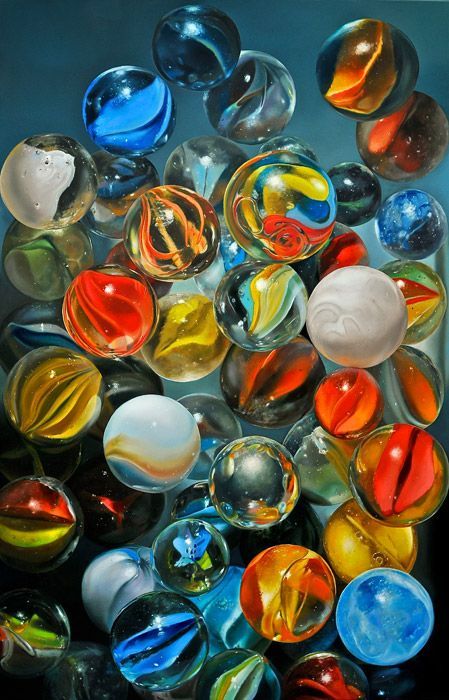 Did you have marbles when you were a child?   I did.  Even as a little girl, I was always very visually oriented, and I loved the glass ma... Tjalf Sparnaay, Hyper Realistic Paintings, Realistic Oil Painting, Trending Pins, Realistic Paintings, Hyperrealism, Dutch Artists, Realistic Art, Glass Marbles