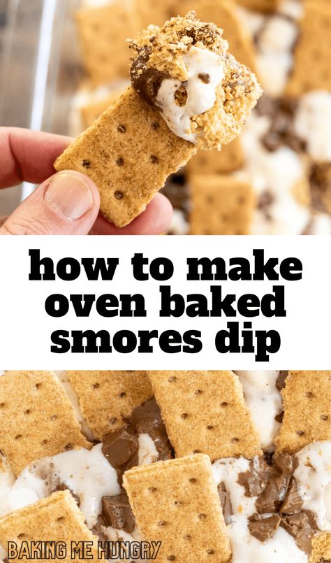 Smores Oven Bake, How To Make S'mores In The Oven, Smore Casserole Recipes, Quick And Easy Smores Desserts, S’mores Recipes Easy, Easy S’mores Dip, Recipe For S’mores Dip, S’more Dip Oven, S’more Casserole