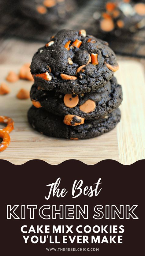 Halloween Cake Mix Cookies Recipes, Easy Cookies From Cake Mix Boxes, The Best Cake Mix Cookies, Cake Mix Halloween Cookies, Fall Cake Mix Cookies, Cookies Made With Cake Mix Boxes, Kitchen Sink Cake, Halloween Cake Mix Cookies, Kitchen Sink Cookies Recipe