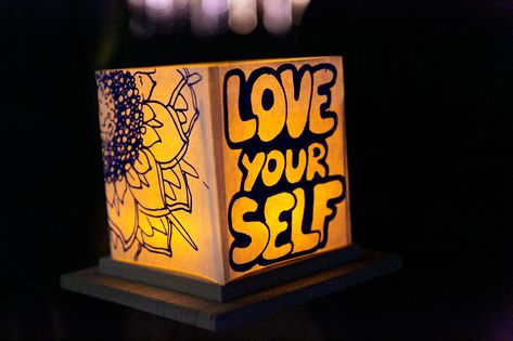 Write an inspirational quote or draw a picture on your lantern at the Water Lantern Festival. Lantern ideas. "Love your self" Festival Drawing Ideas, Lantern Festival Drawing, Water Lantern Festival, Festival Drawing, Lantern Drawing, Water Lantern, Lantern Painting, Lantern Ideas, Sky Lanterns