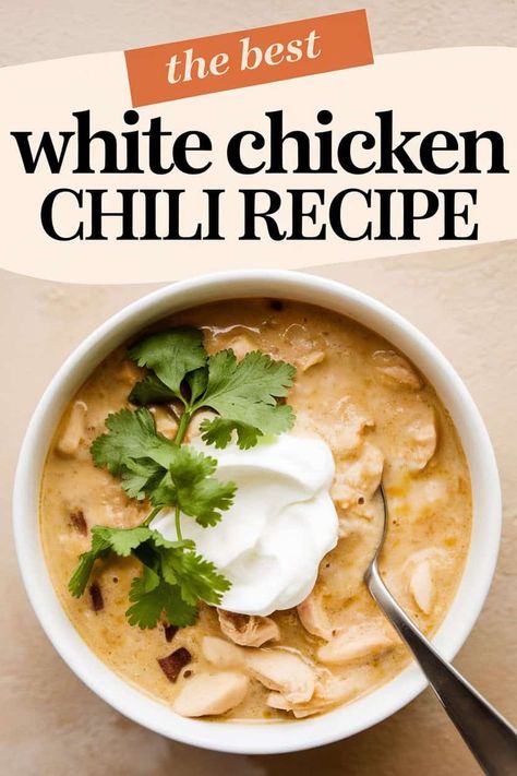 Healthy White Chicken Chili: Perfect for Macro Meals Macros With Em Recipes, Best White Chicken Chili Recipe, Best White Chicken Chili, Healthy White Chicken Chili, White Chicken Chili Healthy, Protein Dinner Recipes, White Chicken Chili Recipe, Can Black Beans, Comforting Dinner