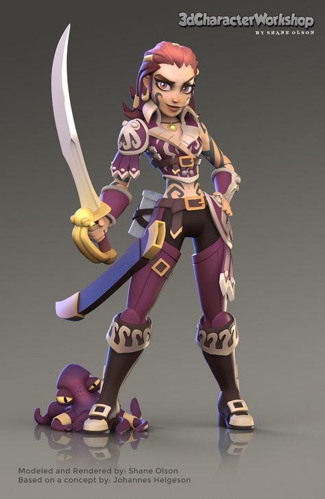 ArtStation - Octopus Pirate Girl, Shane Olson Shane Olson, Johannes Helgeson, Octopus Pirate, Pirate Girl, Stylized Character, Zbrush Character, Sea Of Thieves, Pirate Art, Twitch Stream