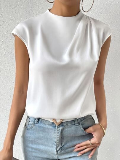 Summer Work Fashion, Cotton Tops Designs, Classy Blouses, Mock Neck And T Shirt, Batwing Sleeve Blouse, Frilly Blouse, Stylish Tops For Women, Satin Blouses, Stylish Clothes For Women