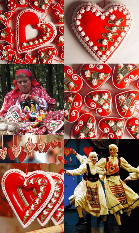 Hungarian embroidery Hungarian Christmas Traditions, Licitar Heart, Croatian Traditions, Edible Ornaments, Hungarian Christmas, Decorated Biscuits, Braided Stitch, Braid Stitch, Braided Chain Stitch