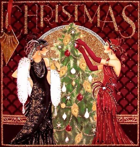 ...... Art Deco Cards, Art Deco Illustration, Art Deco Lady, Needlework Crafts, Art Deco Posters, Old Fashioned Christmas, Vintage Christmas Cards, Christmas Illustration, Christmas Images