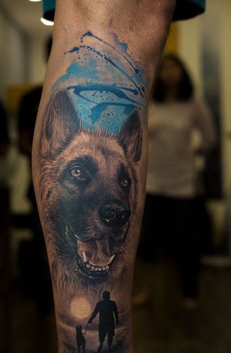 25 Lovely German Shepherd Tattoo Ideas For Every Taste - The Dogman K9 Handler Tattoo, Dog Tattoo Ideas For Men, German Shepherd Tattoo Design, K9 Tattoo, Doggie Tattoos, German Shepherd Tattoo Ideas, German Shepherd Tattoos, Gsd Tattoo, Dog Tattoo Ideas Memorial