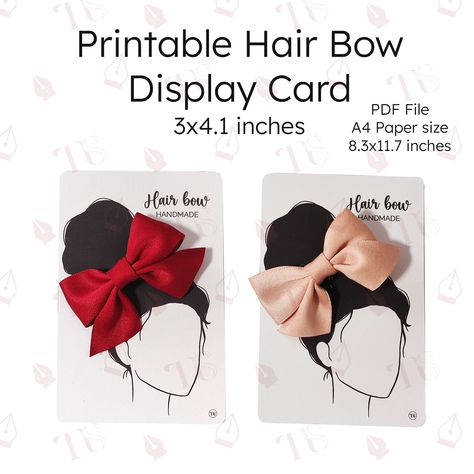 Hair Bow display card, display card for Hair Bow, giveaway ideas, gift ideas, packaging ideas, PDF files, Digital Download by NinaSarahDesigns on Etsy Gift Ideas Packaging, Bow Display Cards, Hair Bow Display, Embroidery Business, Giveaway Ideas, Headband Display, Bow Display, Hair Accessories Holder, Tag Templates