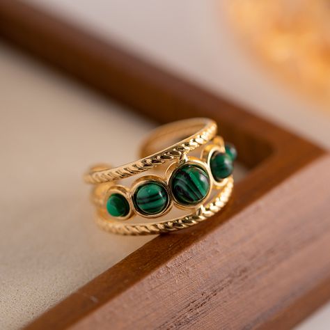 Waterproof Gold Plated Stainless Steel Malachite Ring Grill Accessories Storage, Malachite Ring, Shaving Accessories, Malachite Rings, Cleaning Gadgets, Malachite Stone, Accessories Storage, Water Proof, Steel Construction