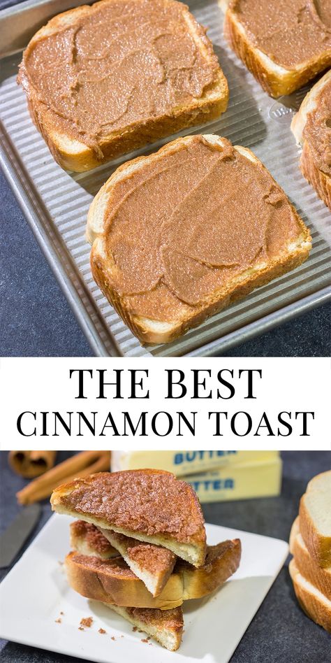 Homemade Cinnamon Toast | Simple recipe for the BEST cinnamon toast! Cinnamon Deserts Easy, Good Toast Recipes, Pioneer Woman Cinnamon Toast, Toast Ideas For Breakfast, Food With Cinnamon, Snacks With Cinnamon, Easy And Good Breakfast Ideas, Cinnamon Butter Toast, Sweet Breakfast Toast