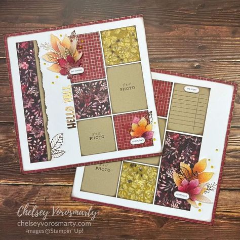 Autumn Scrapbook Ideas, Stampin Up Scrapbooking Layouts Ideas, Scrapbook Holiday, Fall Embellishments, Heritage Scrapbooking Layouts, Ctmh Scrapbooking Layouts, Autumn Scrapbook, Scrapbook Layout Ideas, Fall Scrapbook Layouts