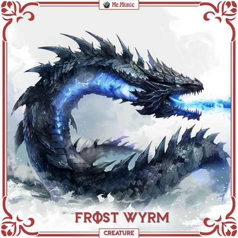 DnD 5e Statblock for Frost Wyrm by Me.Mimic Ice Monster Fantasy Art, Dnd Monster Art, Frost Monster, Wyrm Dragon, Dnd Encounters, Monster Dragon, Ice Monster, Dnd Monster, Myths & Monsters