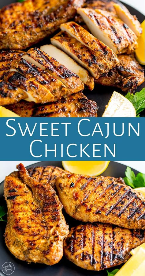 This Grilled Sweet Cajun Chicken is tender, juicy and packed with flavor. The perfect chicken recipe for grilling season! Delicious as a main meal for dinner, on sandwiches, in a salad or stirred through pasta, this recipe is ideal for the whole family. The marinade is so easy to put together - a mixture of the spice rub, brown sugar, and olive oil. This can then be left in the refrigerator for the day or popped in the freezer for a quick easy meal another day. Barbecue Ideas, Cajun Chicken Recipes, Cajun Dishes, Perfect Chicken, Cajun Chicken, Duck Recipes, Marinade Recipes, Tater Tots, Spice Rub