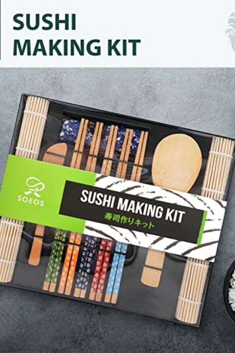 Soeos Beginner Sushi Making Kit, 10 Piece Bamboo Sushi Kit with 2 Bamboo Rolling Mats, 5 Pairs Chopsticks, Paddle, and Spreader, All Natural, Sushi Making Kit Gift Set, Sushi Maker Kit, Sushi Maker. Sushi Making Kit, Sushi Kit, Kitchen Space Savers, 3d Wallpaper Cute, Sushi Making, Diy Sushi, Sushi At Home, Sushi Maker, Sushi Set