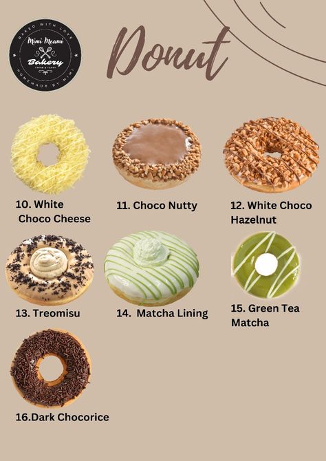 Doughnut Toppings Ideas, Donut Flavors Ideas, Toping Donat, Doughnut Flavors, Bakery Slogans, Bee Cake Pops, Mini Donut Recipes, Donut Decorating Ideas, Donut Flavors