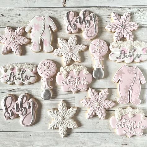 Sweet Lulu’s Cookies on Instagram: “A little snowflake is on the way! . . . . . #decoratedcookies #decoratedsugarcookies #homemade #snowflakesugarcookies #snowflakecookies…” Our Little Snowflake Is On The Way, Pink Snowflake Cookies, A Little Snowflake Is On The Way, Winter Wonderland Baby Shower Cookies, Winter Baby Shower Cookies, A Little Snowflake Is On The Way Showers, Snowflake Cookies Decorated, Snowflake Sugar Cookies, Baby Shower Themes Neutral