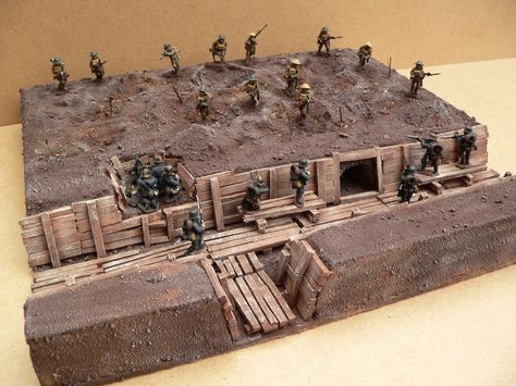 Cool little 28mm WWI diorama by an unknown gamer. A Daily Dose of Optical Delusions and Small Realities 06jan2015 from the Michigan Toy Soldier Company. Find us at: www.michtoy.com ( Wwi Diorama, Ww1 Trenches, Ww1 History, Trench Warfare, Warhammer Terrain, Military Figures, Wargaming Terrain, Military Modelling, Model Hobbies