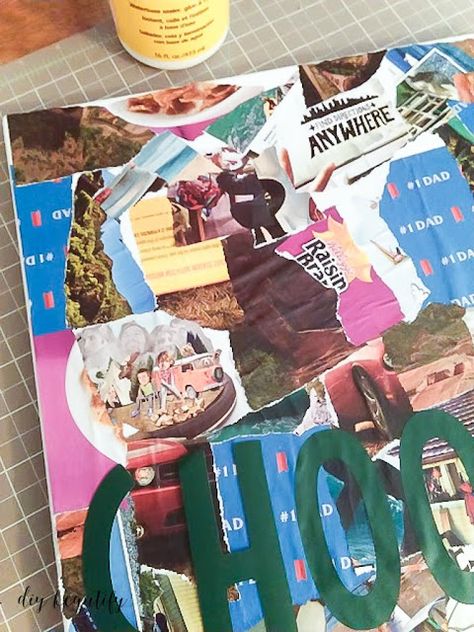 Canvas with torn magazine pieces | diy beautify Canvas Collage Ideas, Canvas Collage, Magazine Pictures, Diy Magazine, Old Magazines, Vinyl Crafts, Diy Canvas, Custom Canvas, Muted Colors