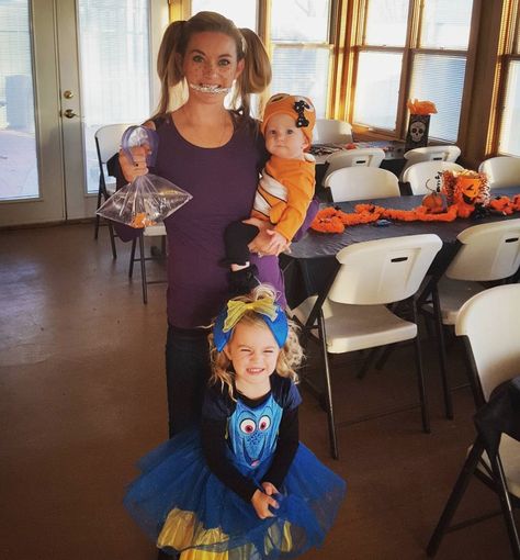 Calling All Families of 3: We Have the 41 Halloween Costume Ideas You’ll Want to Steal Nemo And Dory Costume, Pac Man Costume, Dory And Nemo, Diy Halloween Costume Ideas, Halloween Costumes For 3, Bear Costume, Family Of 3, Family Of Three, Family Costumes