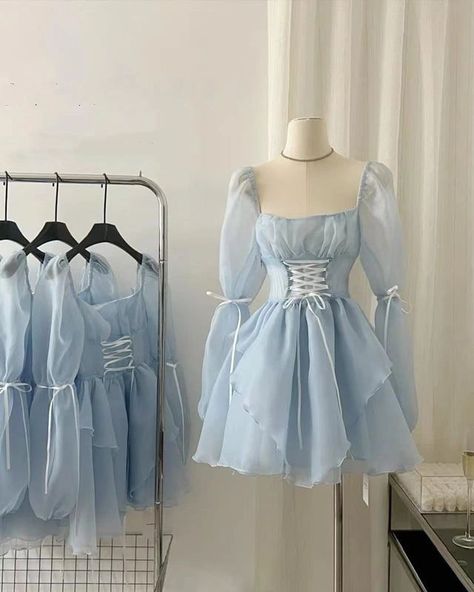 Blue Tulle Dress, High Waisted Dress, Blue Tulle, High Waist Dress, Harajuku Fashion, Wide Leg Denim, Dress Design, Tulle Dress, Long Sleeve Lace