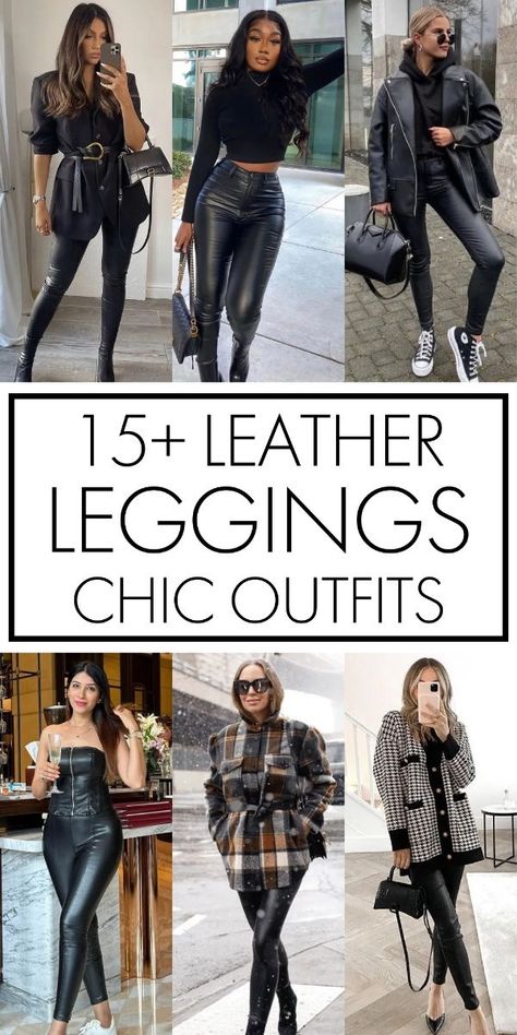 Looks With Faux Leather Leggings, Leather Leggings Outfit With Boots, Leather Leggings Holiday Outfit, Leggings Outfit With Boots, Leggings Sweater Outfit, Fall Leather Leggings, Casual Leather Leggings, Casual Leather Leggings Outfit, Outfits With Faux Leather Leggings