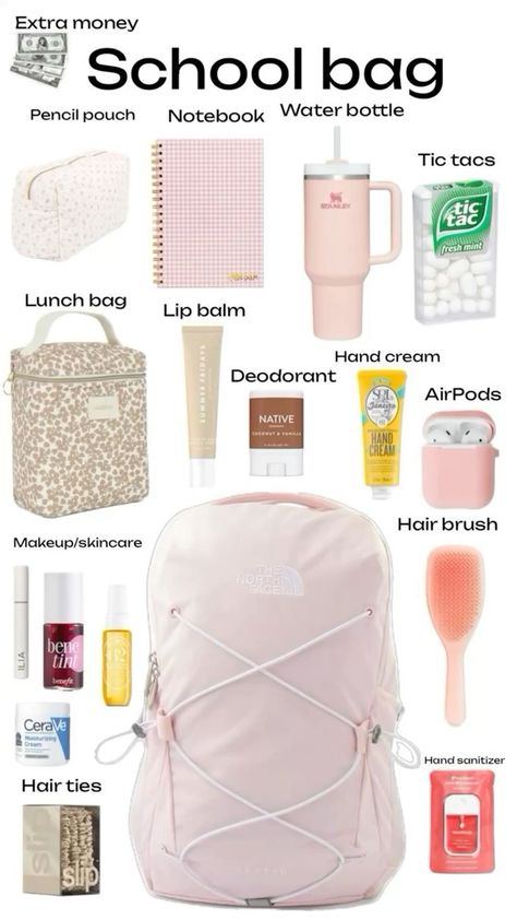 Whether you’re in high school, college, or just looking for back-to-school inspiration, these items will keep you on top of your game. Save this pin for when you need ideas to organize your bag or refresh your essentials!  #WhatsInMyBag #SchoolBagEssentials #BackToSchool #SchoolOrganization #StudyTips #BackToSchoolEssentials #SchoolSupplies #CollegeEssentials #StudentLife #BagOrganization #BackToSchoolShopping #BagOrganizationTips #SchoolMustHaves #StudyInStyle #PinterestFinds #CollegeLife #StudentOrganization School Bag Packing List, Preppy Stuff For School, Backpack Ideas Aesthetic, What’s Inside My School Bag, School Bag Essentials Aesthetic, Back To School Wishlist, Things To Pack For School, What To Keep In Your School Bag, What To Pack In Your School Bag