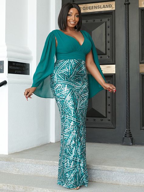 Brocard Dress, Green Gown Dress, Lace Dress Classy, Party Dresses, Evening Gowns With Sleeves, Funky Dresses, Sequin Formal Dress, Plus Size Gowns, Lace Gown Styles