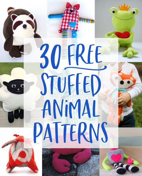 Get these 30 free stuffed animal patterns with tutorials and get sewing! Stuffed animals can be fun to make and even better to give to someone to squeeze. Free Stuffed Animal Patterns, Syprosjekter For Nybegynnere, Diy Sy, Softie Pattern, Animal Sewing Patterns, Sewing Stuffed Animals, Beginner Sewing Projects Easy, Sewing Projects For Kids, Animal Patterns