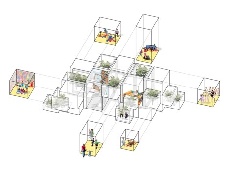 Gallery of White Cube Matrix: Paju Kindergarten / UnSangDong Architects - 33 Cubes Architecture, Simple Building, Architecture Concept Diagram, Site Analysis, Concept Diagram, Architecture Design Concept, Diagram Architecture, Architecture Student, Facade Design