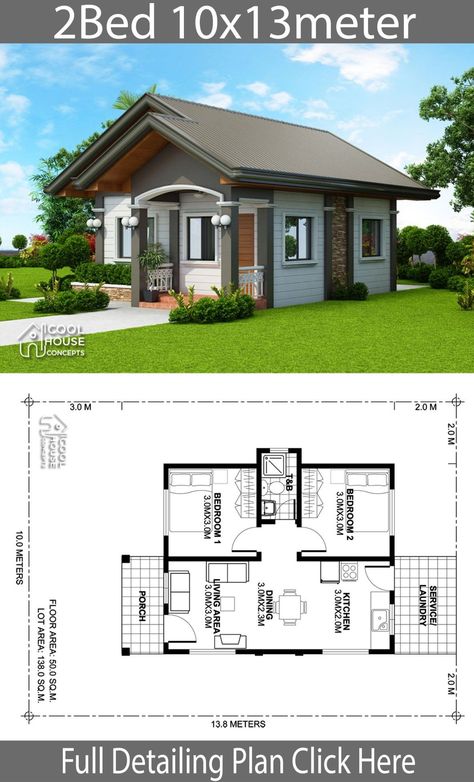 Home Design 10x16m With 3 Bedrooms - Home Ideassearch AF8 Philippines House Design, Bungalow Style House, Bungalow Style House Plans, Affordable House Plans, Two Bedroom House, Modern Bungalow House, Simple House Design, House Plan Gallery, House Construction Plan