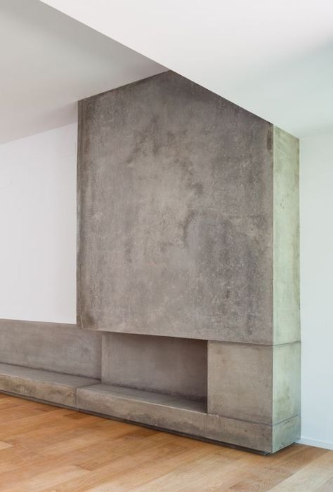 Concrete Indoor Fireplace, Fireplace Architecture, Contemporary Fireplace Decor, Scandinavian Fireplace, Farmhouse Fireplace Mantel, Farmhouse Fireplace Mantels, Fireplace And Tv, Stone Fireplace Designs, Design Camino