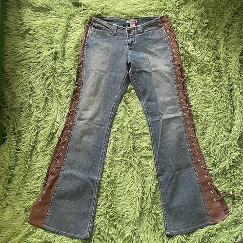 jou jou vintage 90s y2k lace up on the side jeans!... - Depop Mudd Lace Up Jeans, Lace Up Jeans, Money Clothes, Visual Archive, Suggestion Box, Indie Skater, Grunge Vintage, Future Apartment, Style Savvy