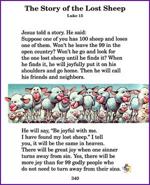 Story of Lost Sheep (Jesus' Parables) - Kids Korner - BibleWise The Lost Sheep Bible Story, The Parable Of The Lost Sheep, Jesus Parables, Daniel In The Lions Den, Bible Parables, Kids Church Lessons, Preschool Bible Lessons, Kids Sunday School Lessons, Parables Of Jesus