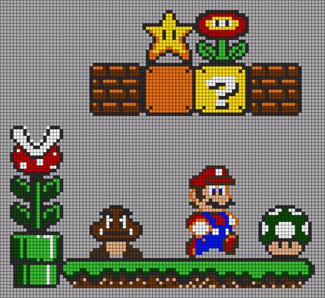 Super Mario Diy, Super Mario Cross Stitch, Super Mario Crochet, Mario Cross Stitch, Mario Diy, Mario Quilt, Hama Beads Mario, Mario Crochet, Perler Bead Mario