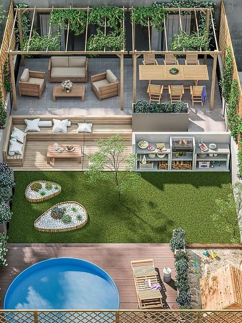 Patio Garden Design, Outdoor Gardens Design, Small Balcony Ideas, Outdoor Decor Backyard, Small Backyard Pools, Backyard Makeover, Patio Bar, Backyard Patio Designs, Back Garden