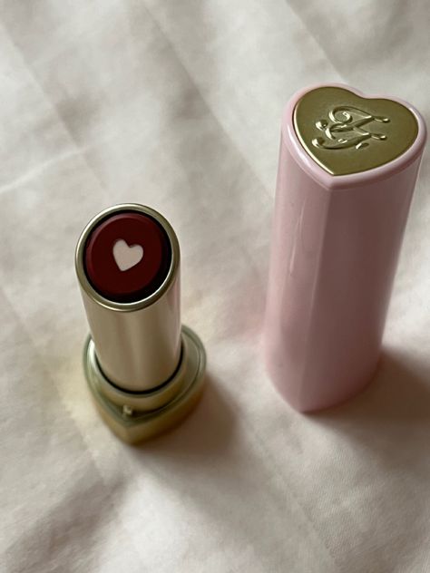 Lipstick Tube Aesthetic, Lipstick Vintage, Too Faced Heart Lipstick, Two Faced Makeup Aesthetic, Pink Lipstick Aesthetic, Coquette Lipstick, Lipstick Kisses On Face, Aesthetic Lipstick, Too Faced Makeup Aesthetic