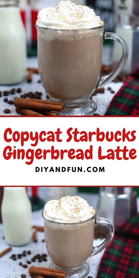 Copycat Starbucks Gingerbread Latte, a simple recipe for an homemade Gingerbread Latte beverage. Included sugar free option. Gingerbread Latte Syrup, Starbucks Gingerbread Latte, Gingerbread Latte Recipe, Chai Latte Starbucks, Homemade Coffee Syrup, Sugar Free Coffee Syrup, Copycat Starbucks Drinks, Starbucks Hot Chocolate, Gingerbread Hot Chocolate