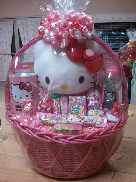 Easter Hello Kitty Lauren's Love Expressions Hello Kitty Theme Gift Basket, Flower Present Gift, Diy Gifts Hello Kitty, Hello Kitty Birthday Gift Basket, Hello Kitty Birthday Present, Hello Kitty Birthday Gifts, Hello Kitty Birthday Basket, Hello Kitty Easter Basket, Gift Ideas Hello Kitty