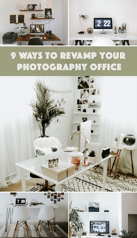 Revamp Your Office With These 9 Ideas For Decorating Your Photography Workspace | Junebug Weddings Photography Office Ideas Studio Setup, Photographer Office Ideas, Photography Office Ideas, Photographer Workspace, Photography Workspace, Photographer Room, Photographers Office, Photography Home Office, Photography Room