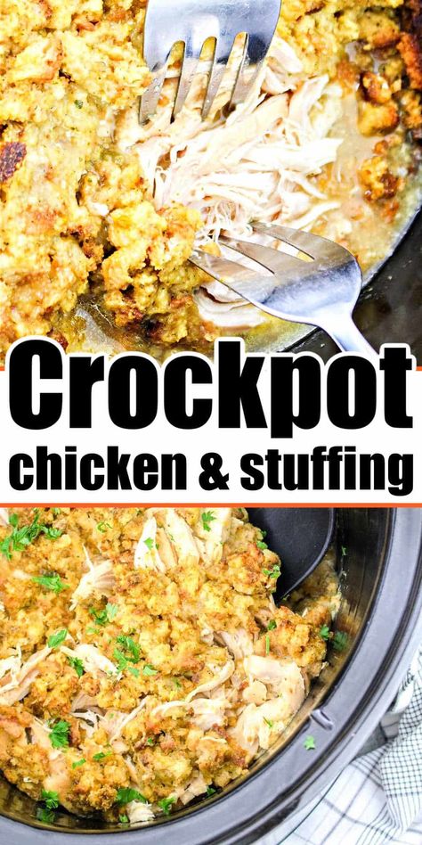 Chicken and stuffing Crockpot recipe. Breasts with Stove Top cooked together in a slow cooker to shredded, tender and delicious for dinner. Stuffing Crockpot, Crockpot Chicken And Stuffing, Boneless Skinless Chicken Breast Recipes, Skinless Chicken Breast Recipes, Chicken Stuffing Casserole, Chicken And Stuffing, Chicken Stuffing, Crockpot Chicken Breast, Chicken Crockpot Recipes Easy