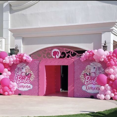 Barbie Hallway Decorations, Barbie Theme Backdrop, Barbie Stage Decoration, Barbie Entrance Decor, Barbie Dream House Birthday Party, Ariel Birthday Party, Mini Dessert Cups, Barbie Party Decorations, Party Entrance