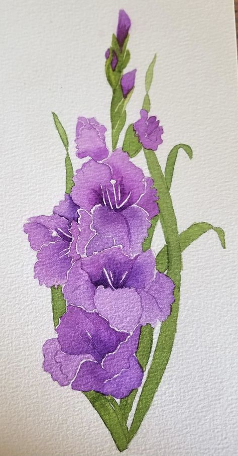 Gladiola Watercolor Painting, Gladiolus Flower Painting Acrylic, Gladiola Painting, Watercolor Therapy, Watercolour Challenge, Gladioli, Acrylic Painting Flowers, Flower Art Drawing, Diy Watercolor Painting