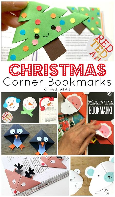 Paper Christmas Bookmark Ideas - check out these fabulous Christmas Bookmarks - they make a fun classroom craft, as well as small gift to friends and family. Choose from Christmas Corner Bookmarks or "ordinary" Christmas Bookmark Designs. Love them all. Christmas Tree Corner, Bookmarks Origami, Tree Corner, Bookmarks Christmas, Kids Bookmarks, Bookmarks Paper, Christmas Corner, Penanda Buku, Christmas Trees For Kids