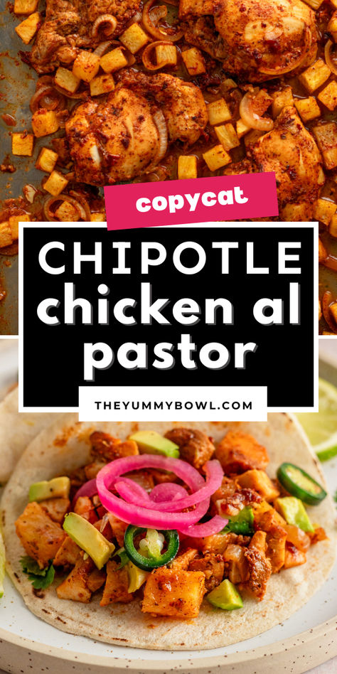 chicken al pastor. Copy Cat Chicken Al Pastor Chipotle, Al Pastor Chicken Tacos, Chicken Al Pastor Recipe Slow Cooker, Chipotle Al Pastor Chicken Copycat, Chicken El Pastor Recipe Chipotle, Chipotle El Pastor Chicken, Chicken Al Pastor Recipe Chipotle, Al Pastor Chicken Recipe, Copycat Chipotle Chicken Al Pastor