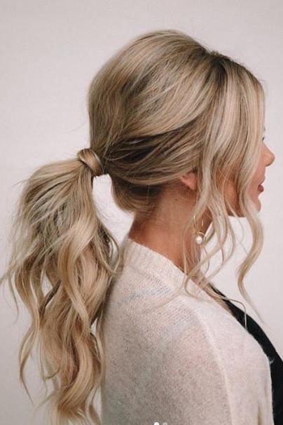 25 Easy Wedding Hairstyles for Guests That’ll Work for Every Dress Code #wedding #hairstyles #guests #dresscode #southernliving Wedding Pony Hairstyles, Bridal Pony With Veil, Bridesmaid Hairstyles Pony, Hairstyles For Weddings Guests, Wedding Hair Pony, Simple Wedding Hairstyles For Long Hair, Bridesmaid Pony, Wedding Hairstyles For Guests, Bridal Pony