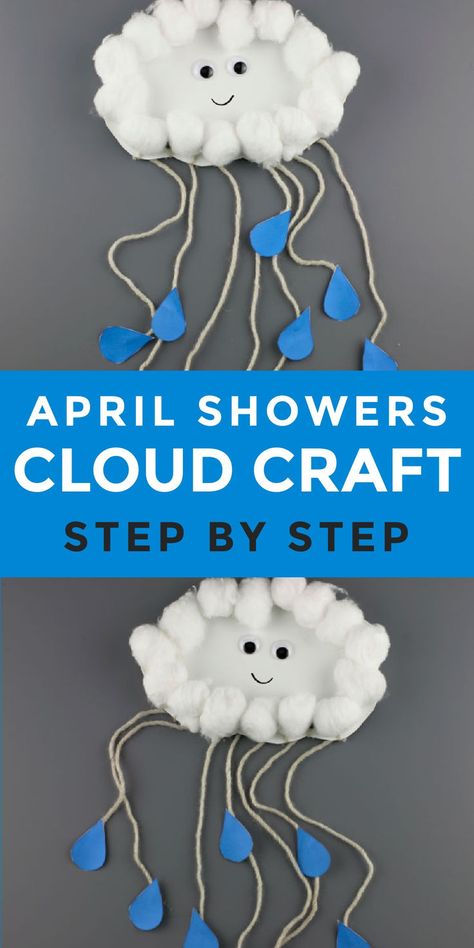 An easy paper plate cloud craft to make with kids for a spring day. This spring craft comes with easy step by step instructions. Use a paper plate, cotton balls, yarn and paper to make a simple spring craft for preschoolers, kindergarteners and elementary school aged kids. If you are a teacher you will love making this craft in the classroom for a spring bulletin board or April showers bring May flowers. Mini Closet, Spring Crafts Preschool, Prek Crafts, Craft For Preschoolers, May Crafts, Weather Crafts, Spring Bulletin, April Crafts, Cloud Craft