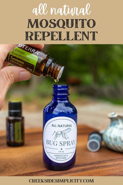 How to make your own, all-natural mosquito repellent, using witch hazel and essential oils.  This blog post contains a list of essential oils that work well to repel mosquitoes and other insects, so you can make your own DIY bug spray.   Includes a free printable bug spray label! Essential Oil Bug Repellent Diffuser, Bug Spray With Essential Oils, Bug Spray Essential Oils, Homemade Mosquito Spray, Essential Oil Mosquito Repellent, Homemade Bug Spray Recipe, Essential Oils Witch, Natural Bug Spray Recipe, Essential Oil Bug Repellent