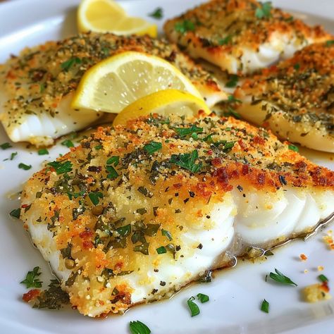 🍋 Delight in the crunchy Lemon Herb Panko Crusted Fish! 🐟✨ #PankoCrustedFish #HerbFlavors Lemon Herb Panko Crusted Fish Ingredients: White fish fillets (1 lb) Lemon zest (1 tbsp) Fresh parsley, chopped (2 tbsp) Fresh thyme, chopped (1 tbsp) Panko breadcrumbs (1 cup) Parmesan cheese, grated (1/4 cup) Flour (1/2 cup) Eggs, beaten (2) Olive oil (for frying) Salt and pepper (to taste) Instructions: Season fish fillets with salt, pepper, lemon zest, parsley, and thyme. Dredge fillets in flour,... Panko Crusted Fish, Fish Filet, Crusted Fish, Fry Fish, White Fish Recipes, Healthy Food Habits, Fish Fillets, Instagram Recipes, Twisted Recipes